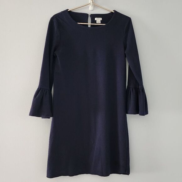 J. Crew Winter Garden Cocktail Dress Bell Sleeves Black Silky Size Small Blue - Picture 1 of 7